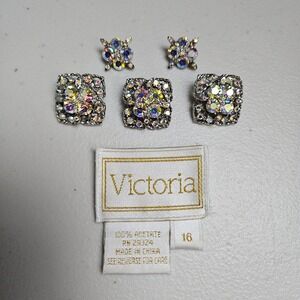 Victoria 5-Pc Rhinestone Square Button Set Silver‎ Tone Sparkling Embellishments